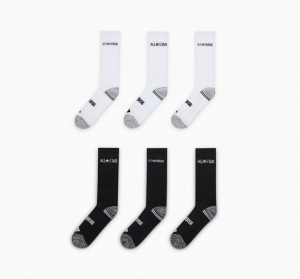 Converse All Star 6-Pack Crew Socks ασπρα μαυρα | LOPHNW-870