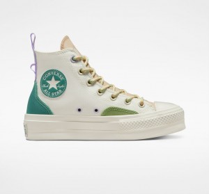 Converse Chuck Taylor All Star Lift flatforms Colorblock Overlay Egret / Oat Milk / Algae Coast | YDEBTK-453