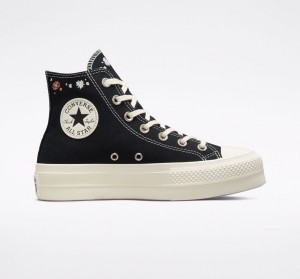 Converse Chuck Taylor All Star Lift flatforms Embroidered Floral μαυρα | WZXVDI-682