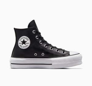 Converse Chuck Taylor All Star Lift flatforms δερματινα μαυρα μαυρα ασπρα | QASCXH-134