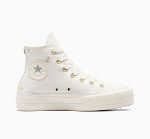 Converse Chuck Taylor All Star Lift flatforms Tiny Tattoos ασπρα μπλε | KNHSTO-274