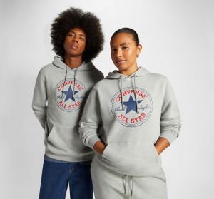 Converse Converse Go-To All Star Patch Standard-Fit Fleece Pullover Hoodie γκρι | IOLKJF-829