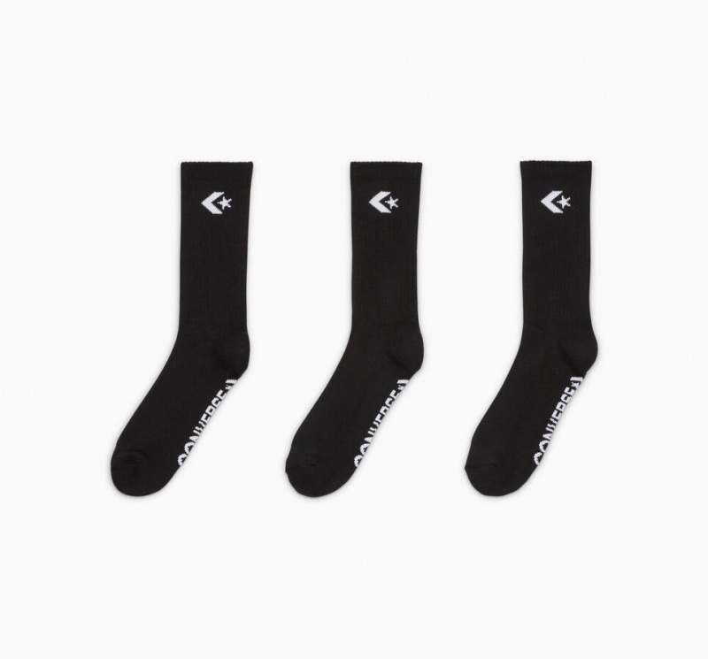 Converse 3-Pack Embroidered Crew Socks μαυρα | BUPFQK-721