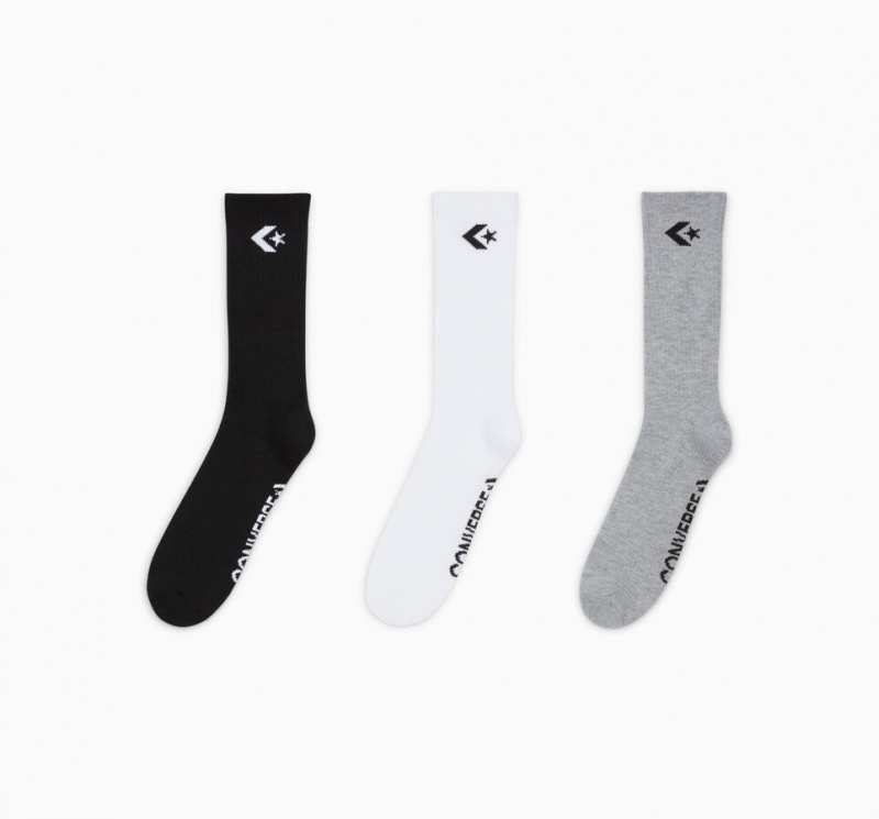 Converse 3-Pack Embroidered Crew Socks μαυρα ασπρα γκρι | ORWXVT-319