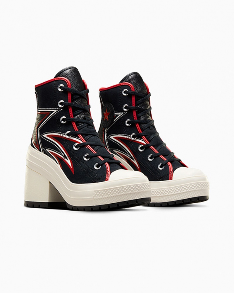 Converse Chuck 70 De Luxe Heel Moto μαυρα κοκκινα | FDVKBM-456