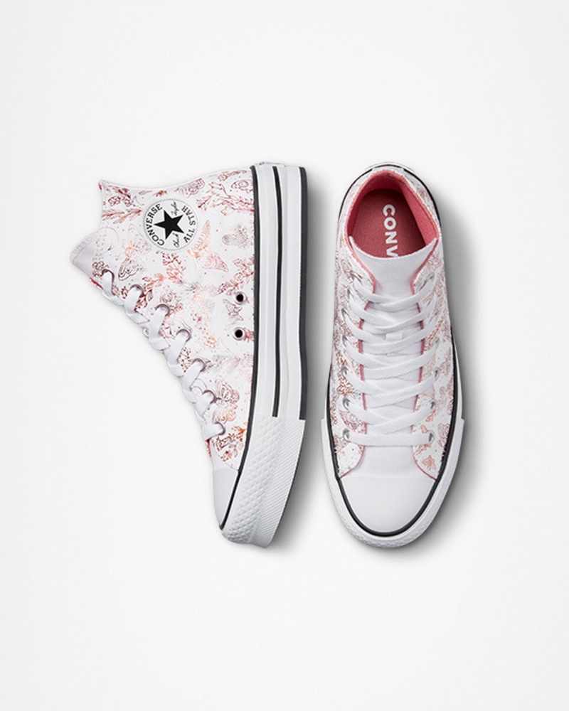 Converse Chuck Taylor All Star EVA Lift flatforms Butterfly Shine ασπρα ροζ μαυρα | HKOSBA-154