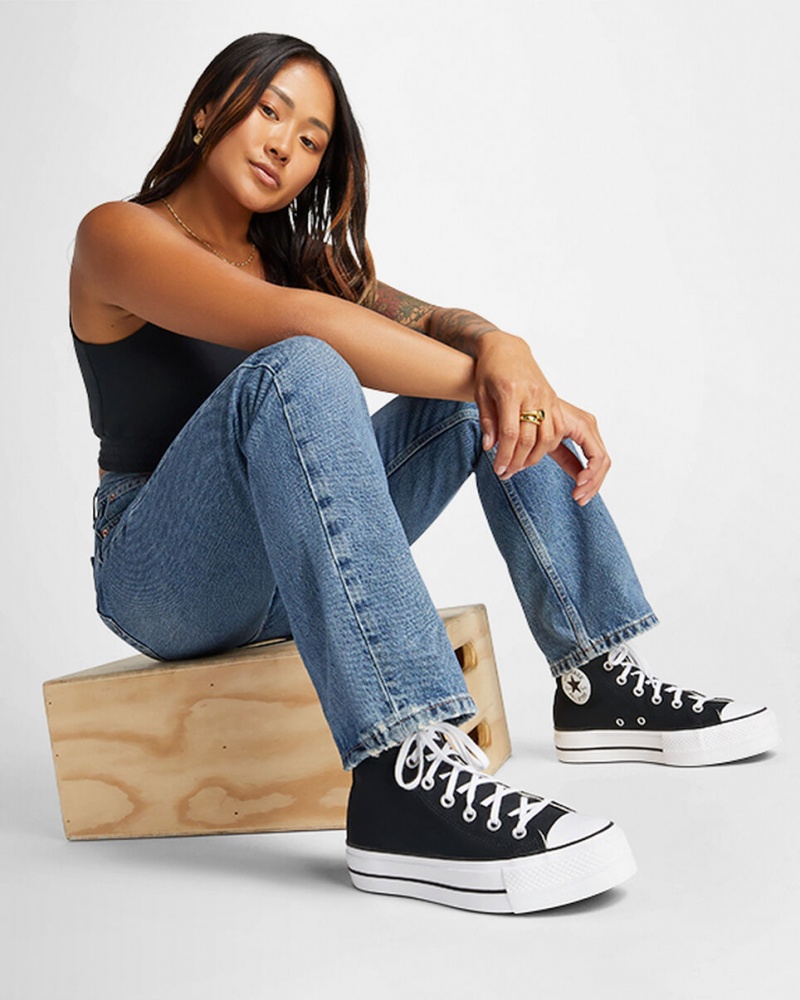 Converse Chuck Taylor All Star Lift flatforms μαυρα ασπρα ασπρα | YDAXZC-479