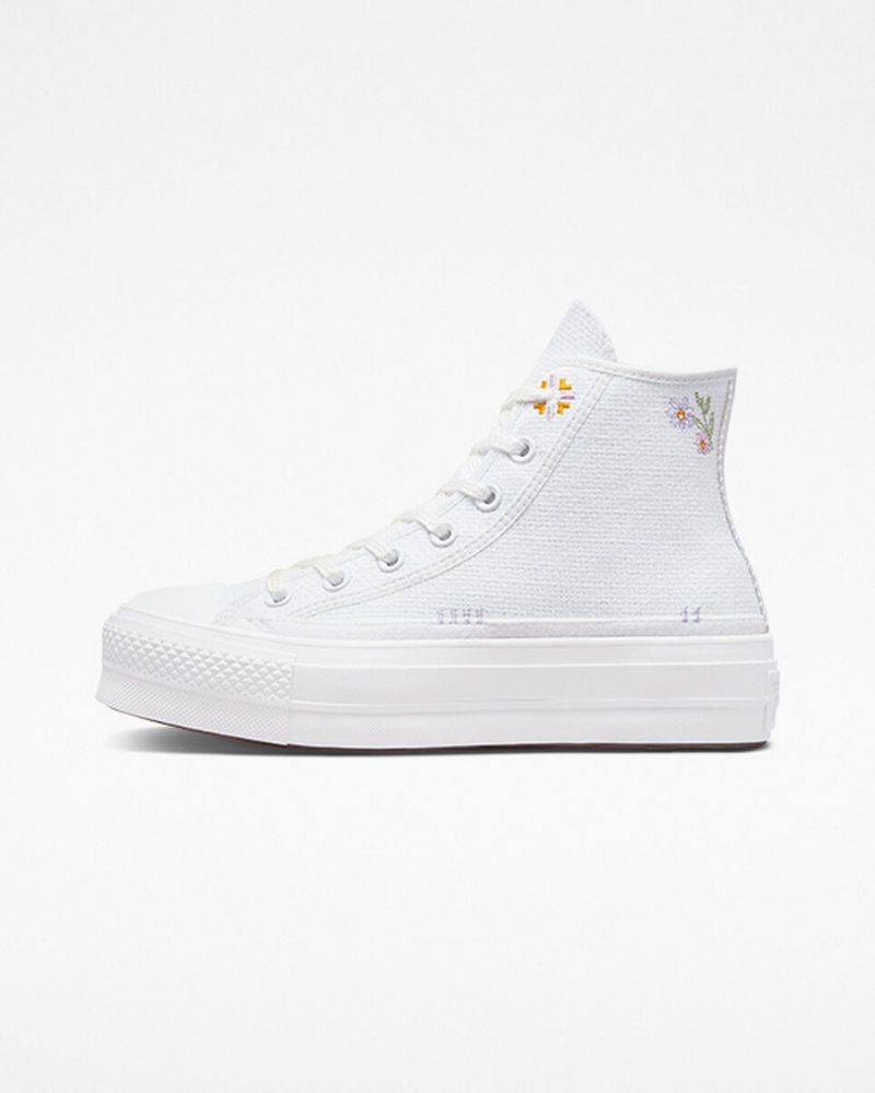 Converse Chuck Taylor All Star Lift flatforms Autumn Embroidery ασπρα | QDGEMZ-560