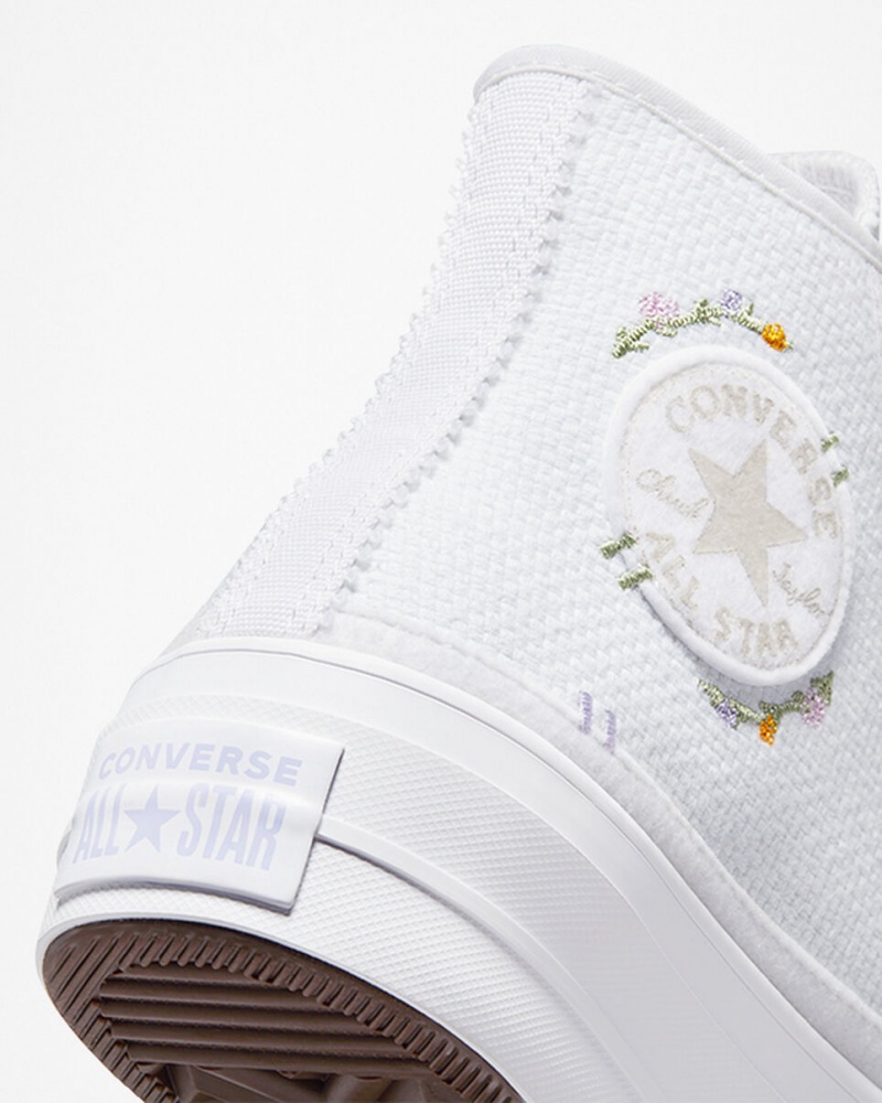 Converse Chuck Taylor All Star Lift flatforms Autumn Embroidery ασπρα | QDGEMZ-560