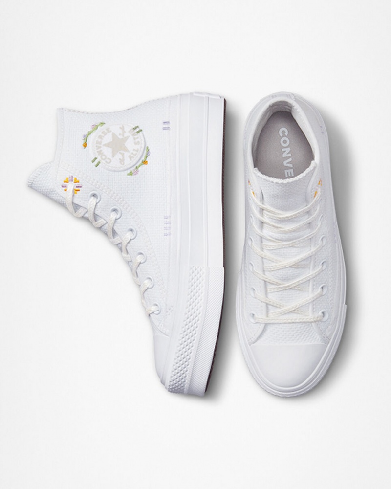 Converse Chuck Taylor All Star Lift flatforms Autumn Embroidery ασπρα | QDGEMZ-560