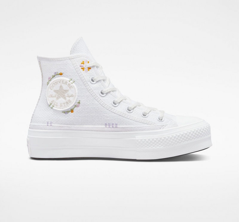 Converse Chuck Taylor All Star Lift flatforms Autumn Embroidery ασπρα | QDGEMZ-560