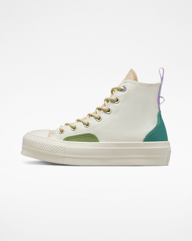 Converse Chuck Taylor All Star Lift flatforms Colorblock Overlay Egret / Oat Milk / Algae Coast | YDEBTK-453