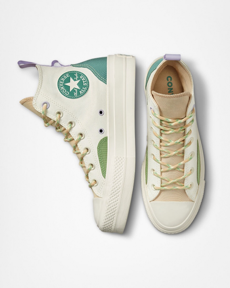 Converse Chuck Taylor All Star Lift flatforms Colorblock Overlay Egret / Oat Milk / Algae Coast | YDEBTK-453