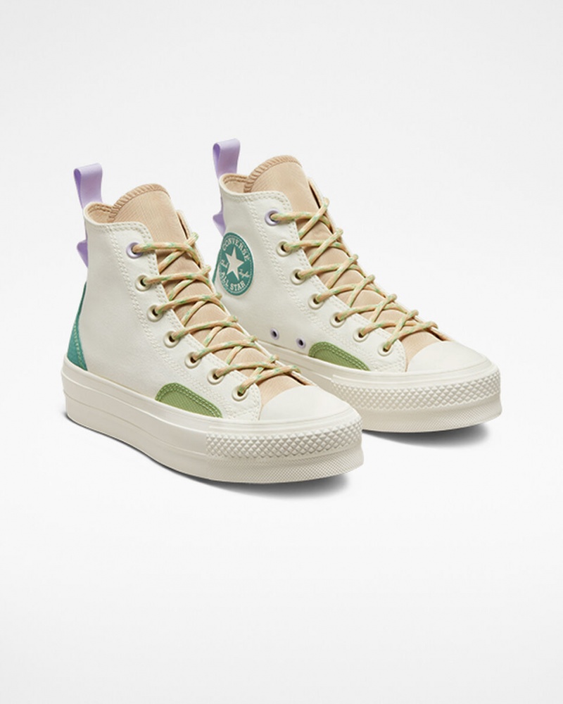 Converse Chuck Taylor All Star Lift flatforms Colorblock Overlay Egret / Oat Milk / Algae Coast | YDEBTK-453