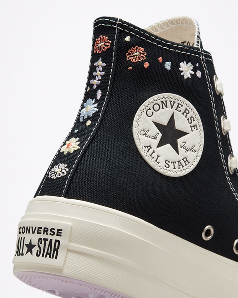 Converse Chuck Taylor All Star Lift flatforms Embroidered Floral μαυρα | WZXVDI-682