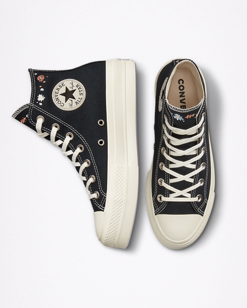 Converse Chuck Taylor All Star Lift flatforms Embroidered Floral μαυρα | WZXVDI-682