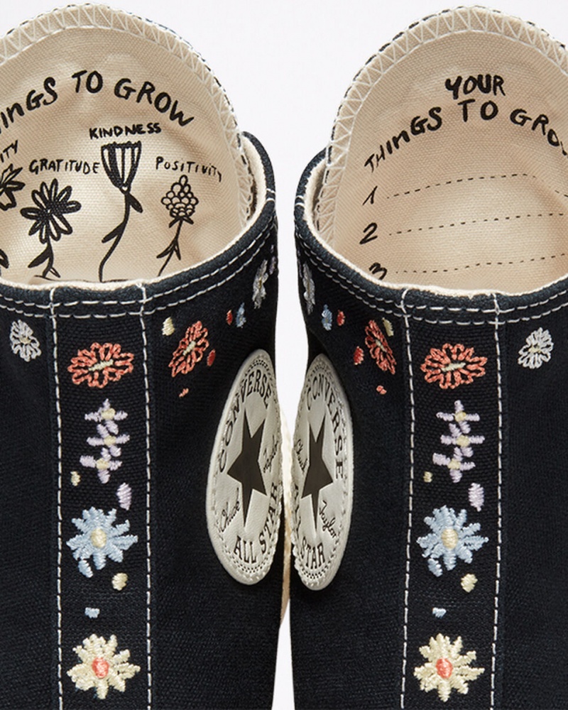 Converse Chuck Taylor All Star Lift flatforms Embroidered Floral μαυρα | WZXVDI-682