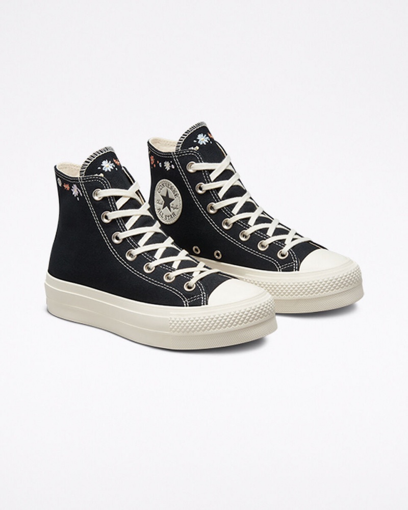 Converse Chuck Taylor All Star Lift flatforms Embroidered Floral μαυρα | PEGZJT-827