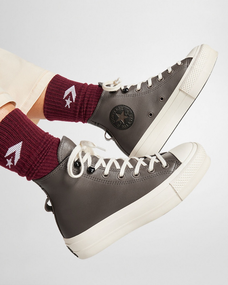 Converse Chuck Taylor All Star Lift flatforms Fleece-επενδυση δερματινα μαυρα | VSEDCY-681