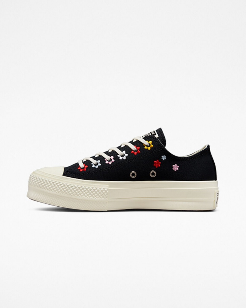 Converse Chuck Taylor All Star Lift flatforms Floral Embroidery μαυρα | UOCPGE-304