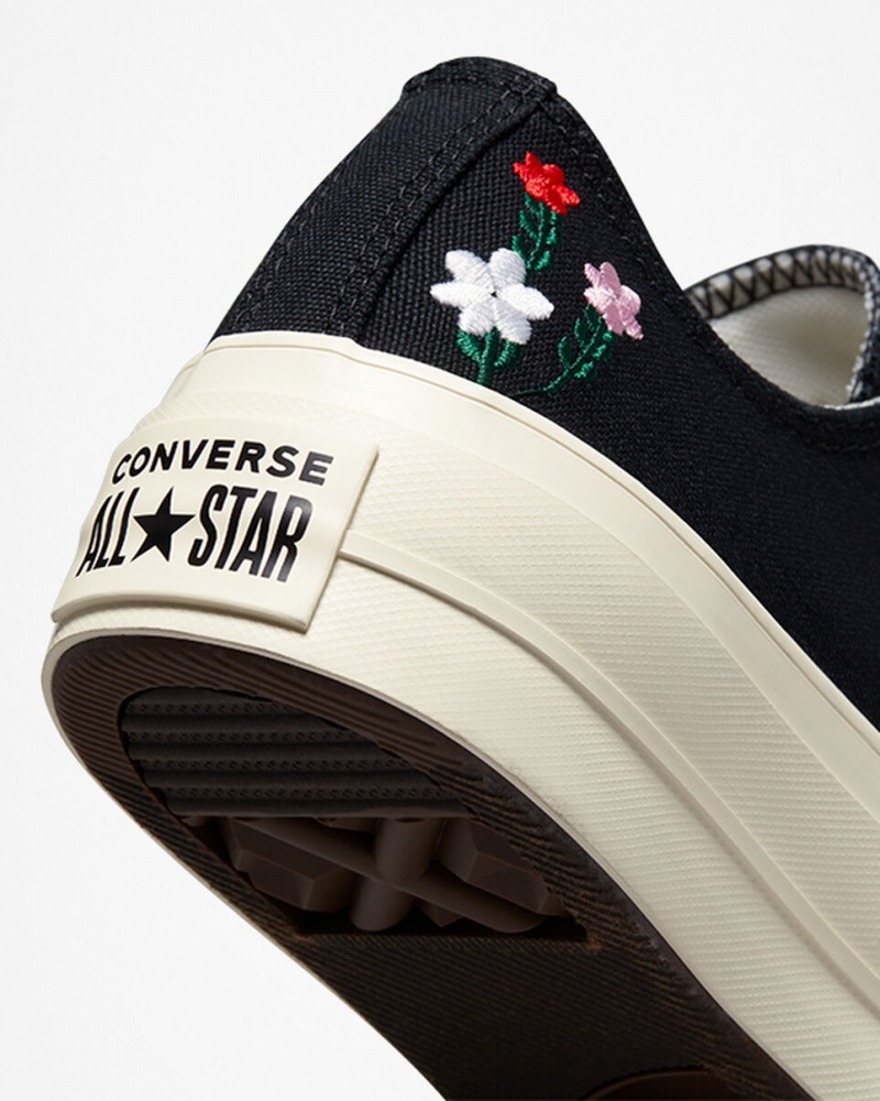 Converse Chuck Taylor All Star Lift flatforms Floral Embroidery μαυρα | UOCPGE-304