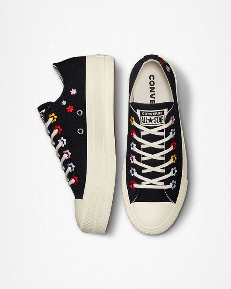 Converse Chuck Taylor All Star Lift flatforms Floral Embroidery μαυρα | UOCPGE-304