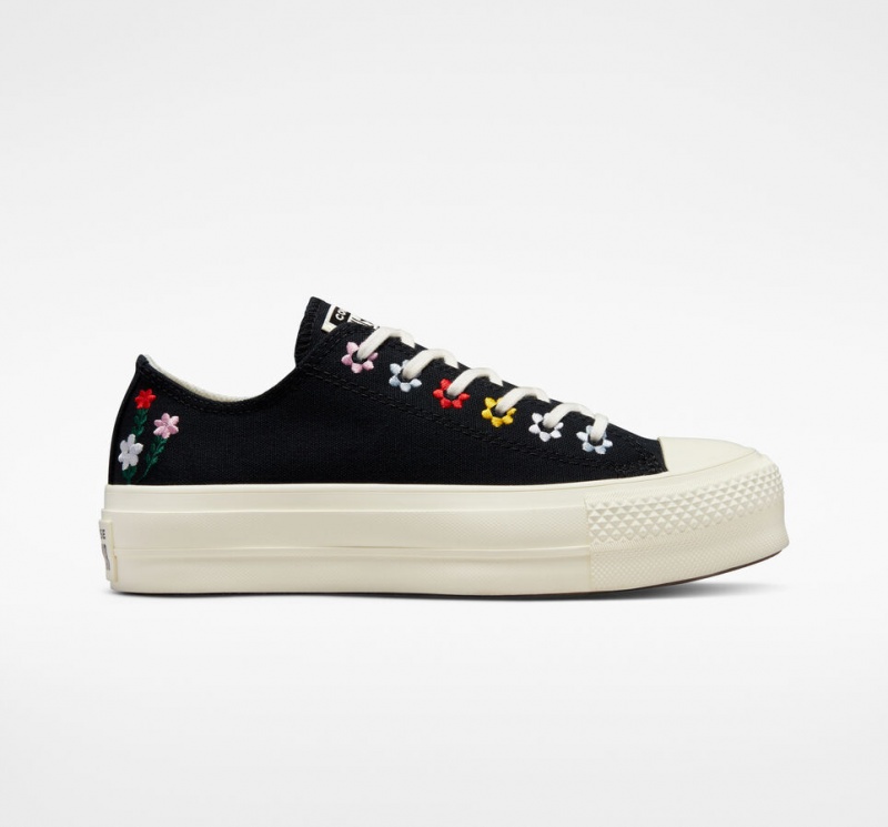 Converse Chuck Taylor All Star Lift flatforms Floral Embroidery μαυρα | UOCPGE-304