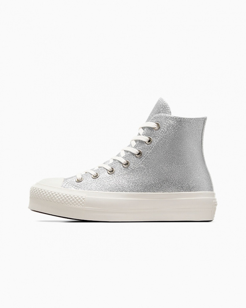 Converse Chuck Taylor All Star Lift flatforms Glitter ασημι | PLRDHU-630