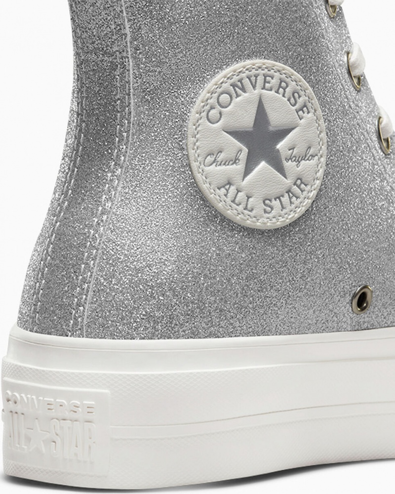 Converse Chuck Taylor All Star Lift flatforms Glitter ασημι | PLRDHU-630