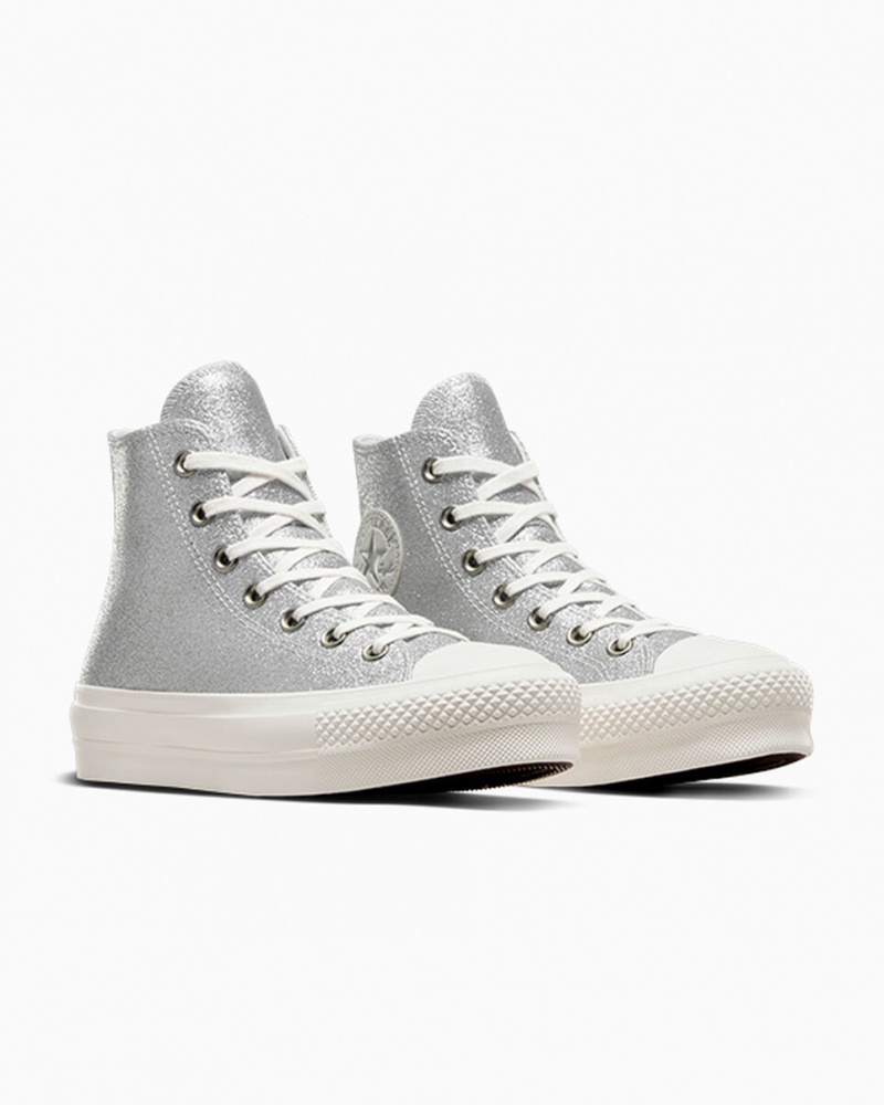 Converse Chuck Taylor All Star Lift flatforms Glitter ασημι | PLRDHU-630