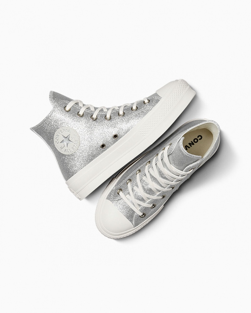 Converse Chuck Taylor All Star Lift flatforms Glitter ασημι | PLRDHU-630