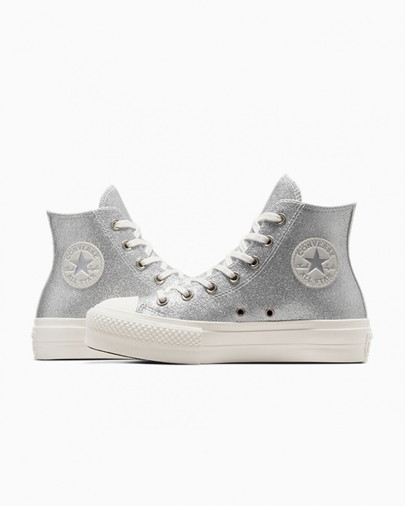 Converse Chuck Taylor All Star Lift flatforms Glitter ασημι | PLRDHU-630