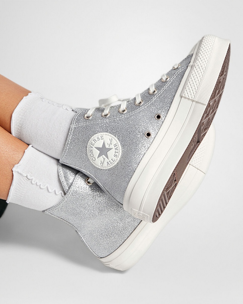 Converse Chuck Taylor All Star Lift flatforms Glitter ασημι | PLRDHU-630