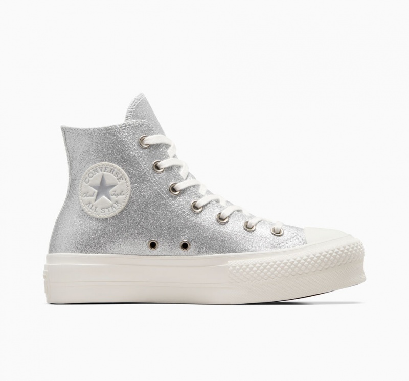 Converse Chuck Taylor All Star Lift flatforms Glitter ασημι | PLRDHU-630