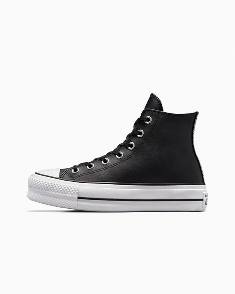 Converse Chuck Taylor All Star Lift flatforms δερματινα μαυρα μαυρα ασπρα | RAGJUB-168