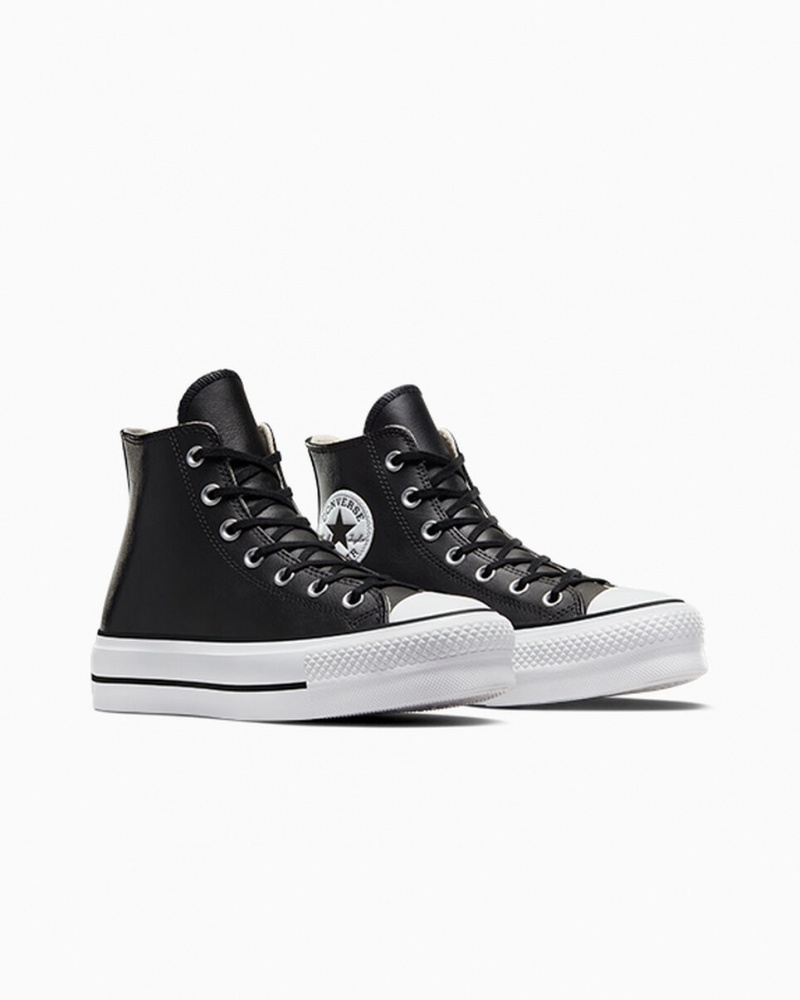 Converse Chuck Taylor All Star Lift flatforms δερματινα μαυρα μαυρα ασπρα | RAGJUB-168