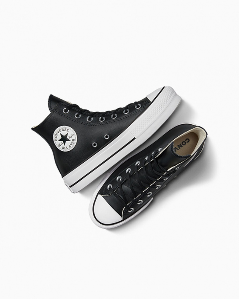 Converse Chuck Taylor All Star Lift flatforms δερματινα μαυρα μαυρα ασπρα | RAGJUB-168