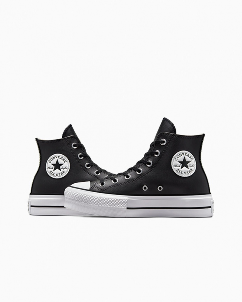 Converse Chuck Taylor All Star Lift flatforms δερματινα μαυρα μαυρα ασπρα | RAGJUB-168