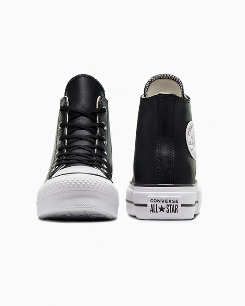 Converse Chuck Taylor All Star Lift flatforms δερματινα μαυρα μαυρα ασπρα | RAGJUB-168