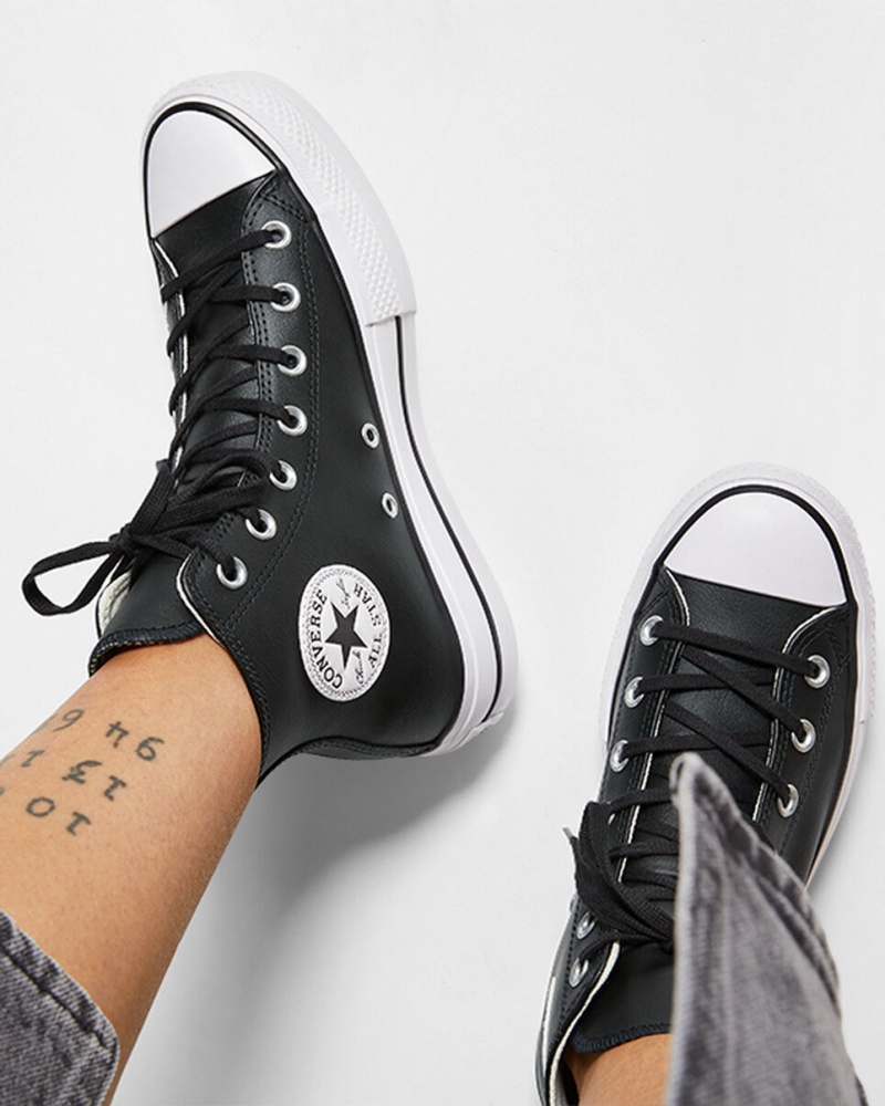 Converse Chuck Taylor All Star Lift flatforms δερματινα μαυρα μαυρα ασπρα | RAGJUB-168