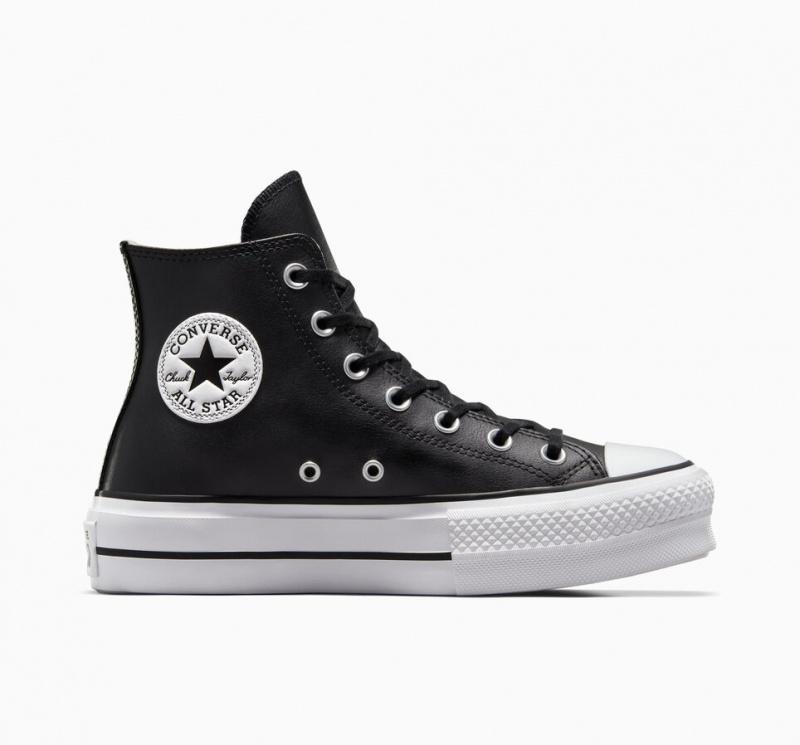 Converse Chuck Taylor All Star Lift flatforms δερματινα μαυρα μαυρα ασπρα | RAGJUB-168