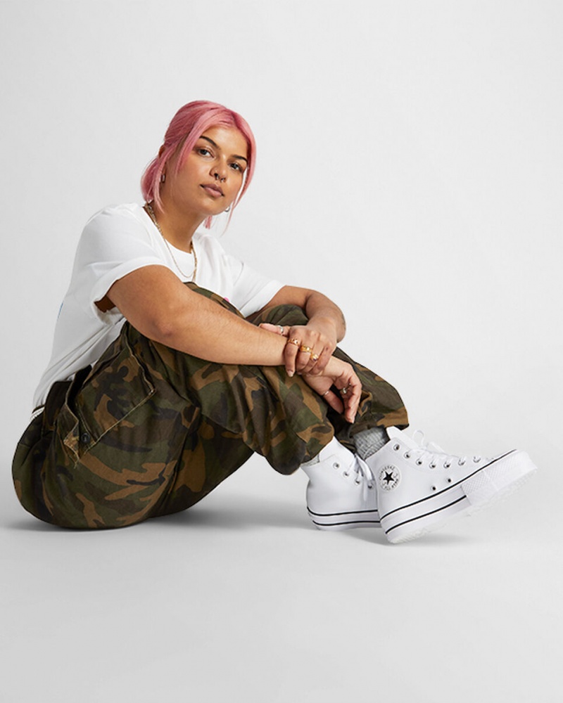 Converse Chuck Taylor All Star Lift flatforms δερματινα ασπρα μαυρα ασπρα | EXPLFJ-310