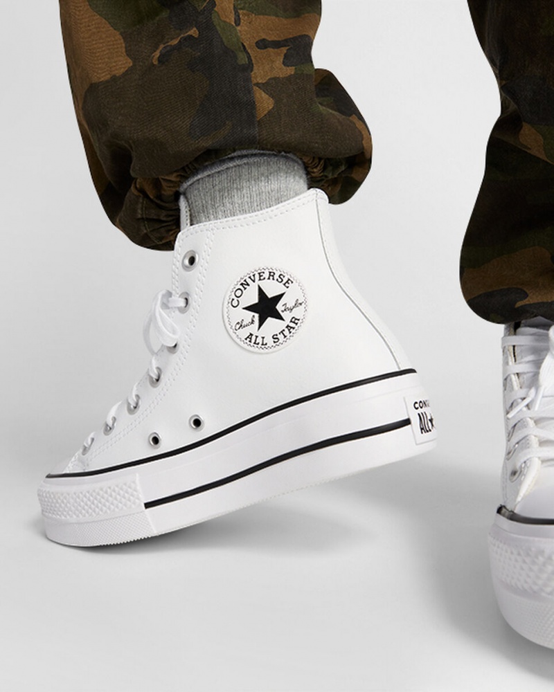 Converse Chuck Taylor All Star Lift flatforms δερματινα ασπρα μαυρα ασπρα | EXPLFJ-310