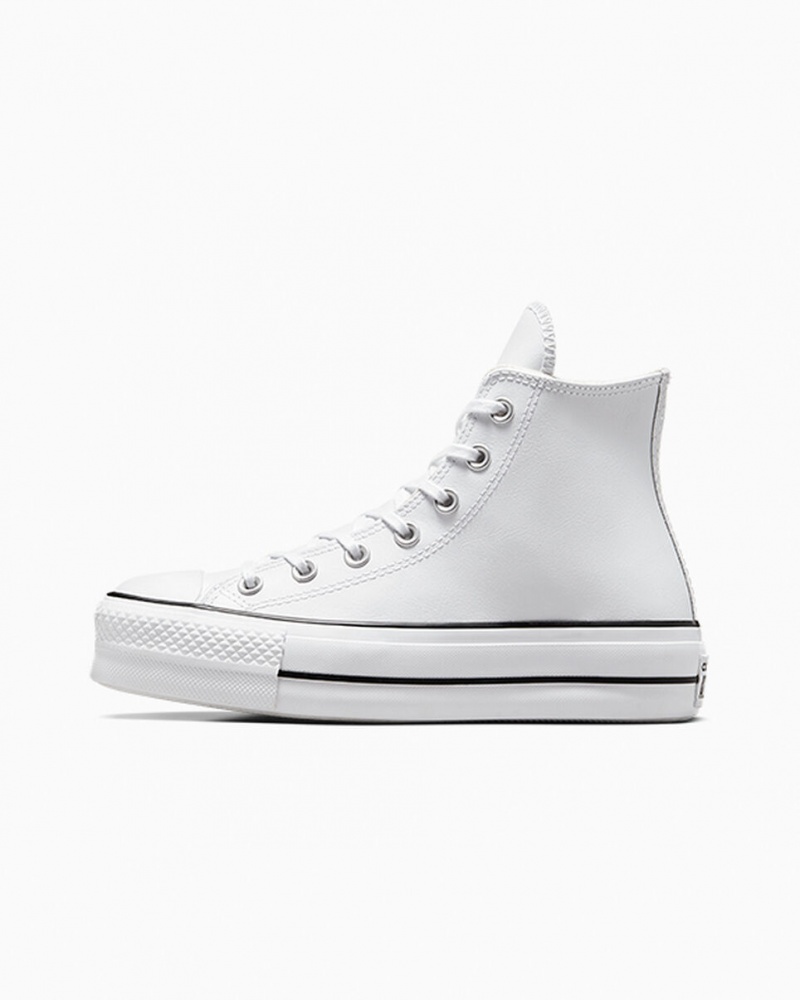 Converse Chuck Taylor All Star Lift flatforms δερματινα ασπρα μαυρα ασπρα | EXPLFJ-310