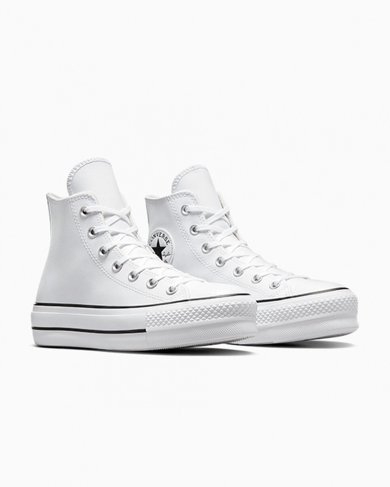 Converse Chuck Taylor All Star Lift flatforms δερματινα ασπρα μαυρα ασπρα | EXPLFJ-310