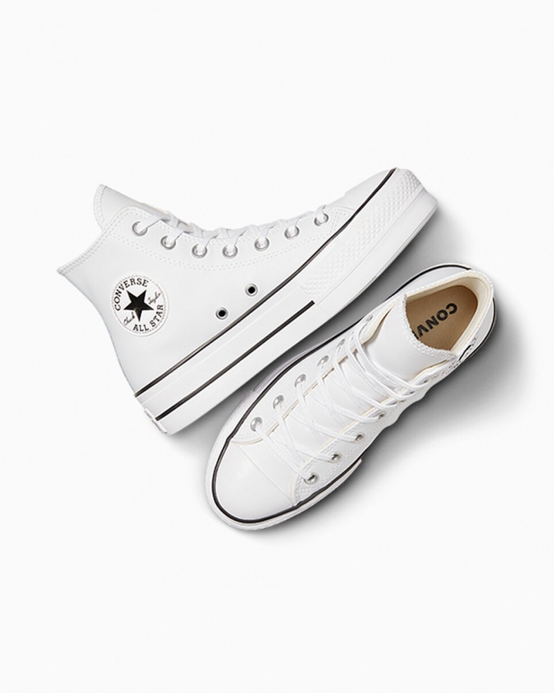 Converse Chuck Taylor All Star Lift flatforms δερματινα ασπρα μαυρα ασπρα | EXPLFJ-310