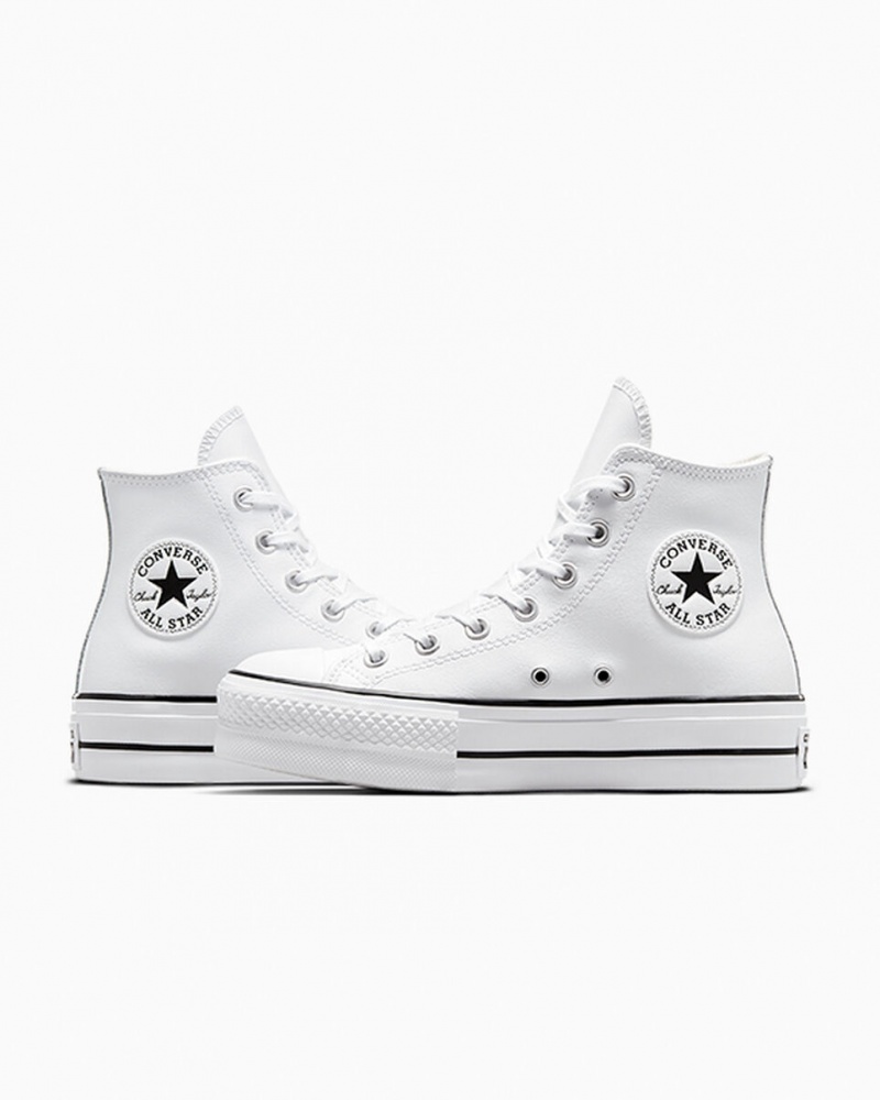 Converse Chuck Taylor All Star Lift flatforms δερματινα ασπρα μαυρα ασπρα | EXPLFJ-310