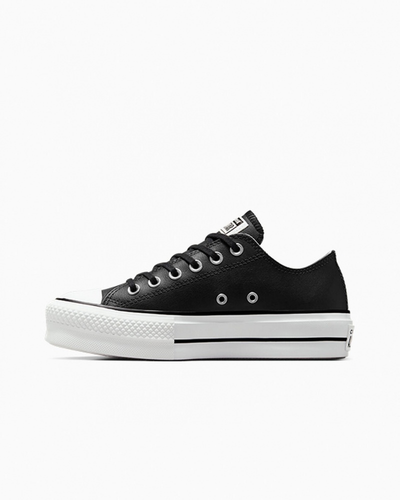 Converse Chuck Taylor All Star Lift flatforms δερματινα μαυρα μαυρα ασπρα | HPWFUQ-769