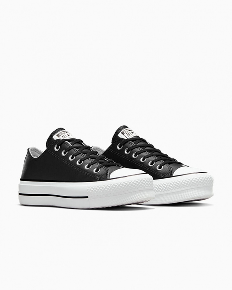 Converse Chuck Taylor All Star Lift flatforms δερματινα μαυρα μαυρα ασπρα | HPWFUQ-769