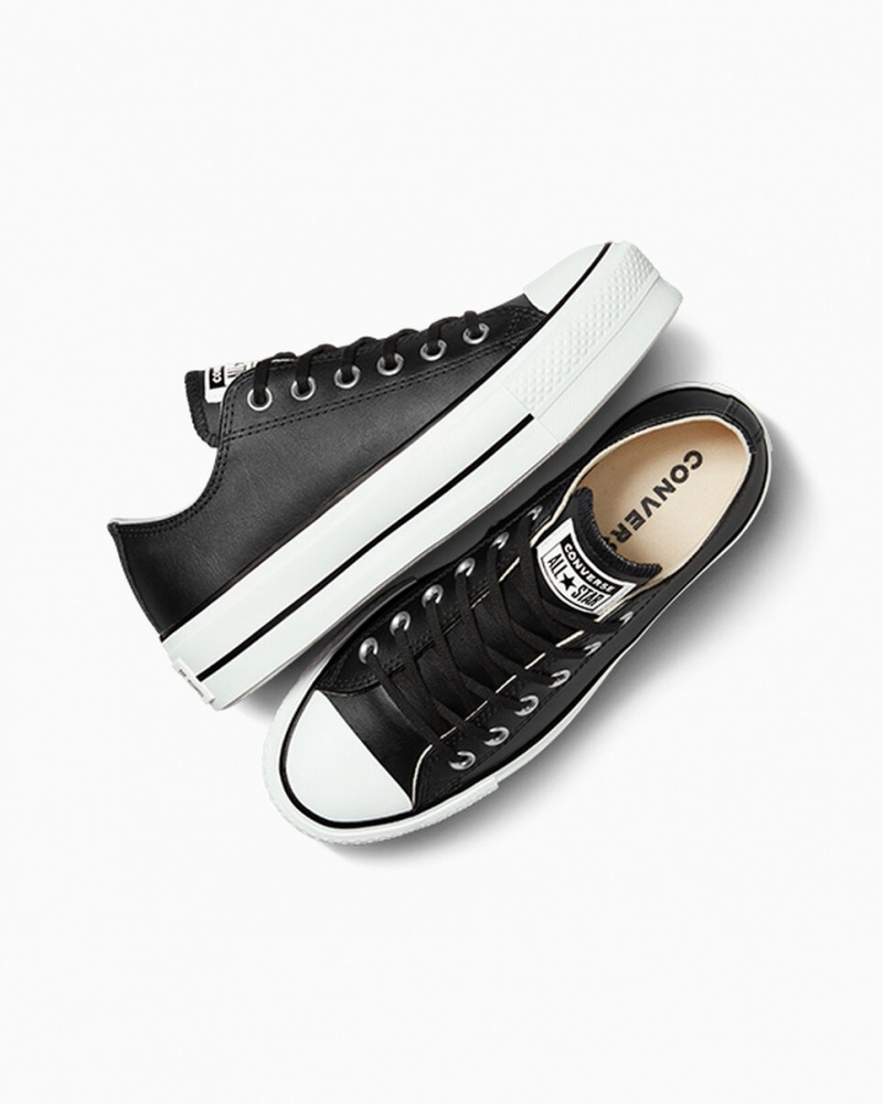 Converse Chuck Taylor All Star Lift flatforms δερματινα μαυρα μαυρα ασπρα | HPWFUQ-769